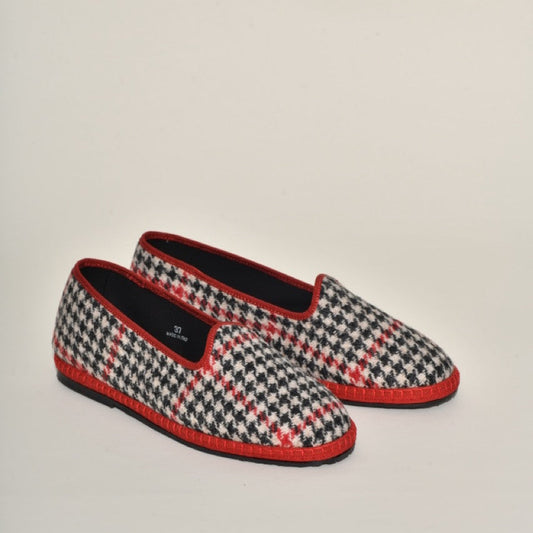 Friulane - Tissu Laine Harris tweed Hébrides I Pied de poule dominante rouge