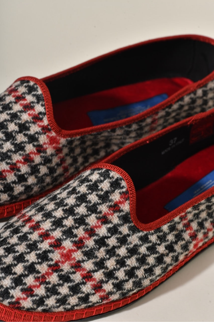 Friulane - Tissu Laine Harris tweed Hébrides I Pied de poule dominante rouge