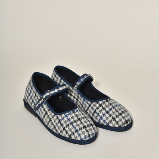 Furlane Mary Jane - Tissu laine Harris tweed Hébrides I Pied de poule bleu