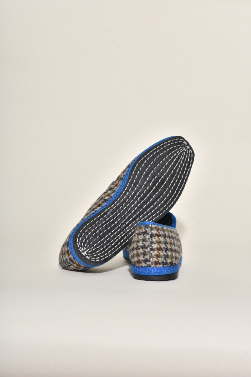 Friulane - Tissu laine Harris tweed pied de poule I ganse bleuette