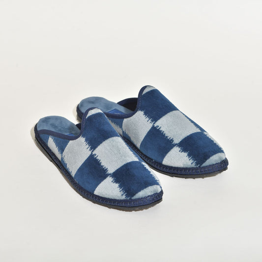 Friulane Sabot - Velours gros carreaux marine - Jean