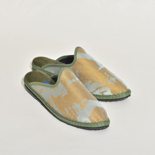 Friulane - Sabot - Tissu RUBELLI - Vert I Motif Ocre jaune - Pour Elle & Pour Lui
