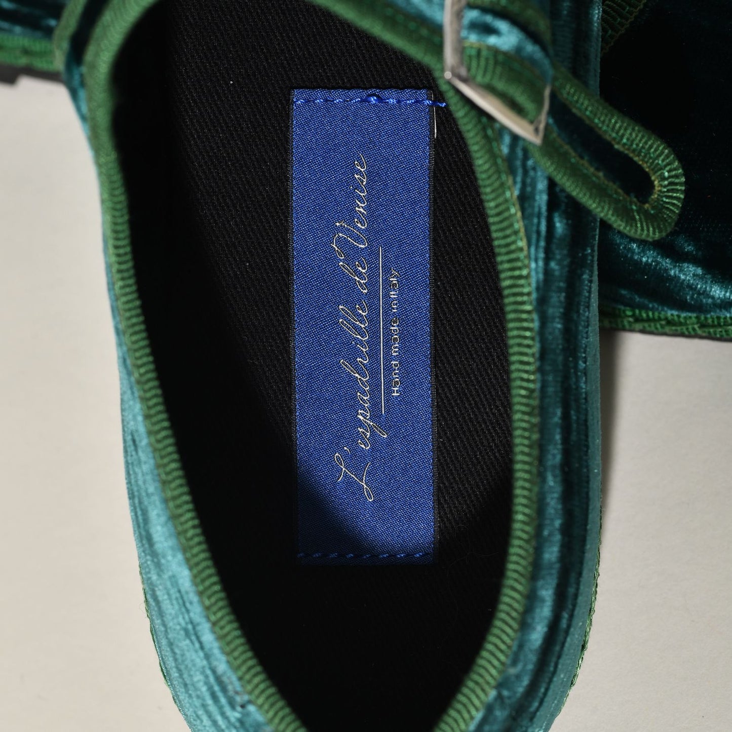 Mary Jane Double Boucle I Velours Froissé Vert Emeraude
