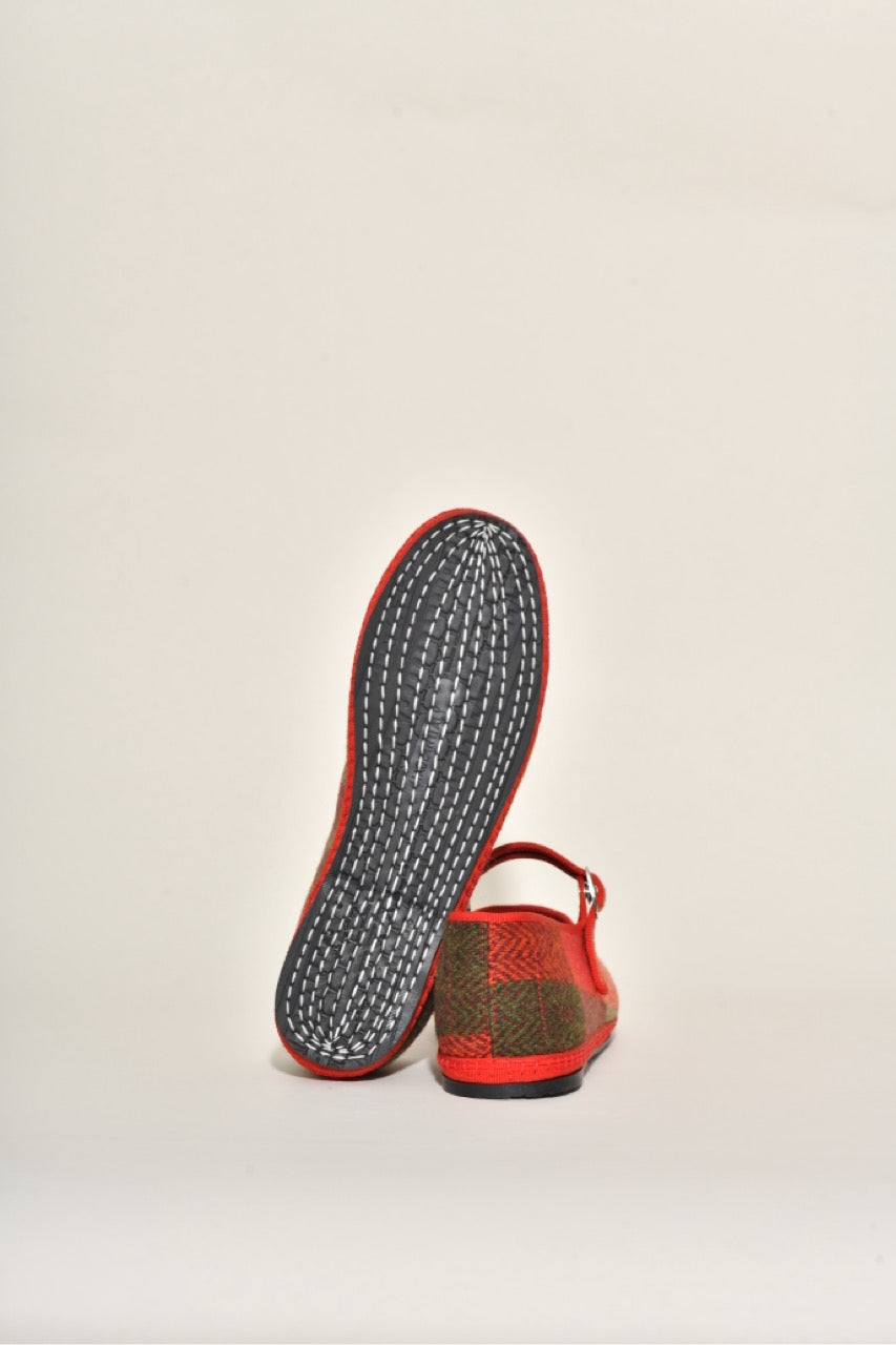 Furlane Mary Jane - Tissu à carreaux Harris tweed I Ganse rouge