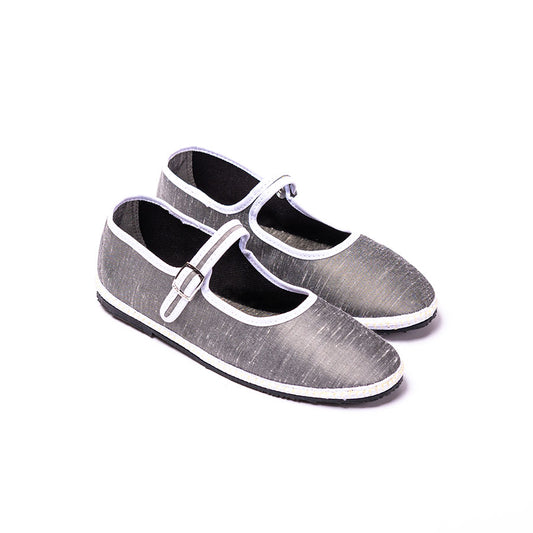 Furlane Mary Jane - Soie sauvage Gris I Ganse Blanc