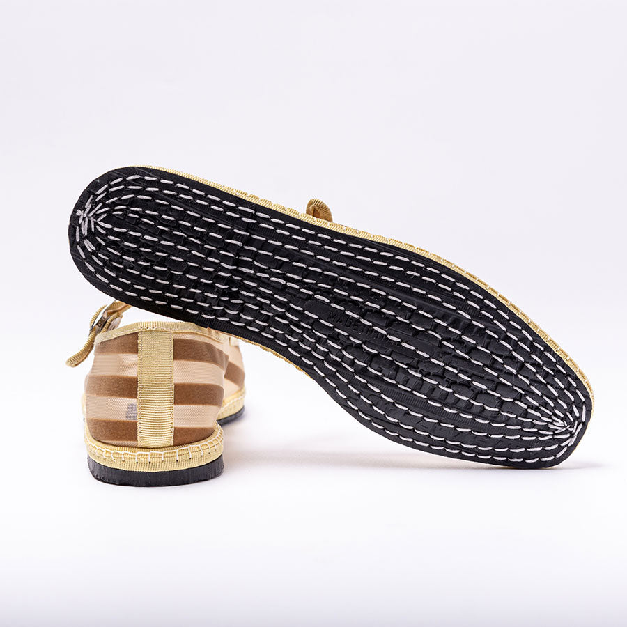 Furlane Mary Jane - Résille I Rayure Velours Beige - Bout Carré