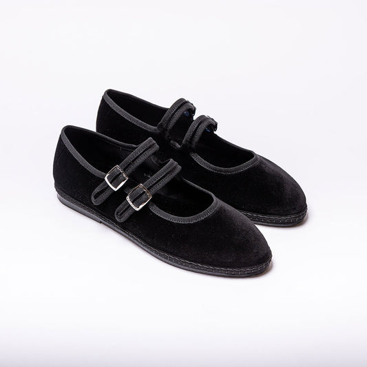 Furlane Mary Jane - Velours Noir - Double bride | Ganse Noir