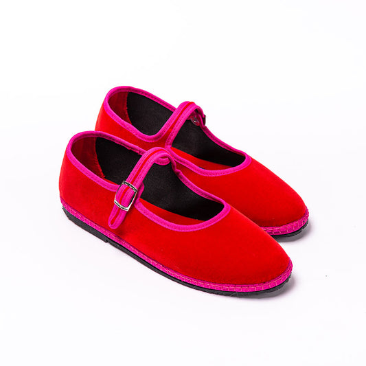 Furlane Mary Jane - Velours Rouge I Ganse fuxia