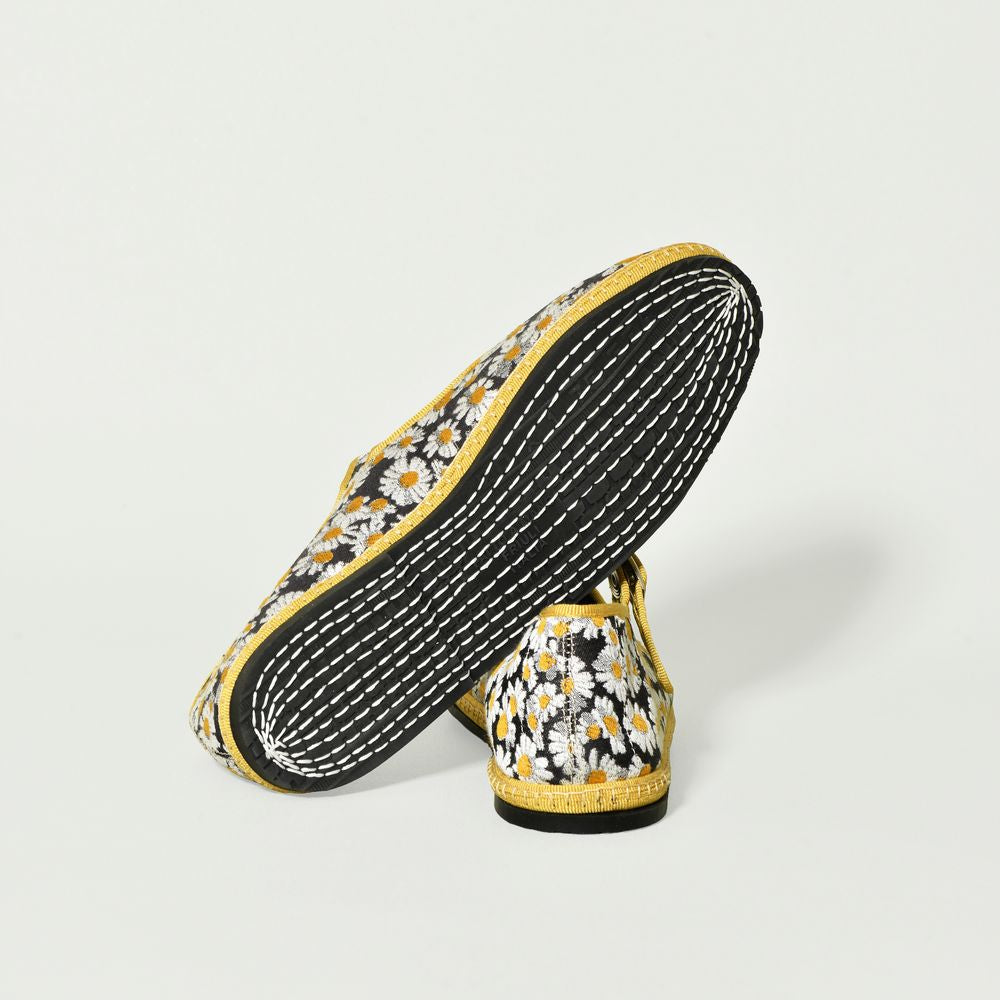 Furlane - Mary jane - Tissu RUBELLI - Marguerite blanc-jaune sur fond noir