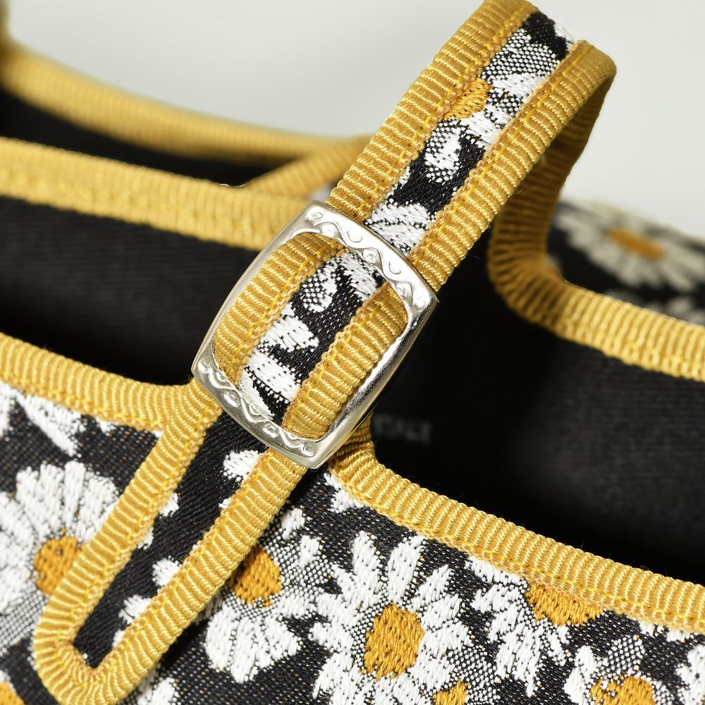 Furlane - Mary jane - Tissu RUBELLI - Marguerite blanc-jaune sur fond noir
