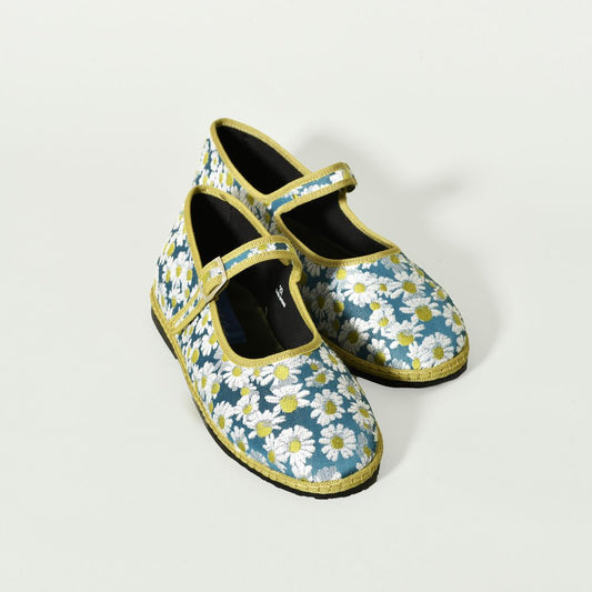 Furlane - Mary jane - Tissu RUBELLI - Marguerite sur Fond Bleu I ganse Bleu