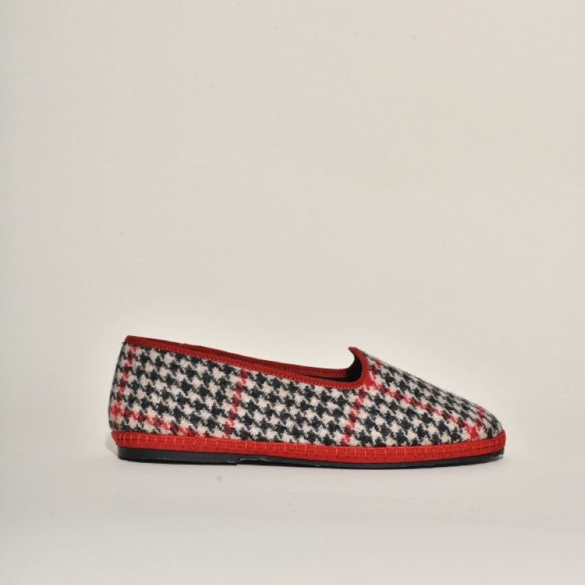 Friulane - Tissu Laine  Harris tweed Hébrides I Pied de poule dominante rouge