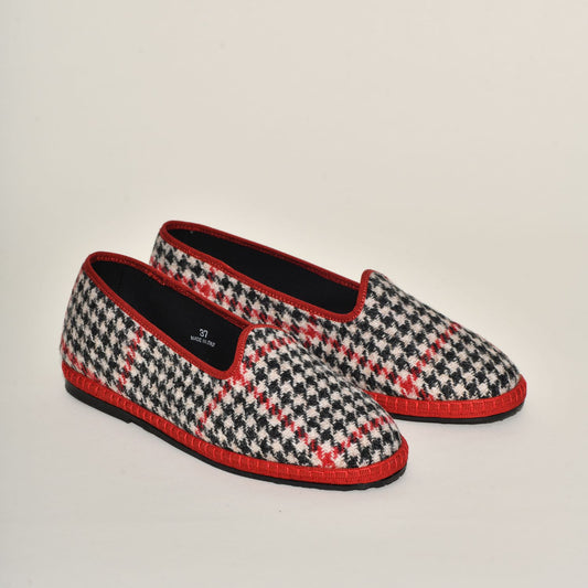 Friulane - Tissu Laine  Harris tweed Hébrides I Pied de poule dominante rouge - Elle & Lui