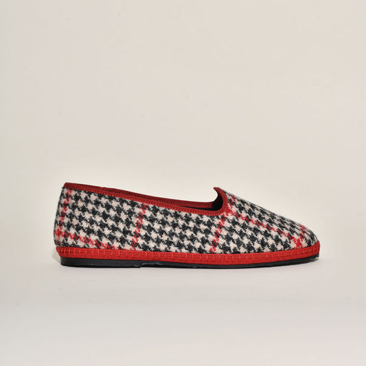 Friulane - Tissu Laine  Harris tweed Hébrides I Pied de poule dominante rouge - Elle & Lui