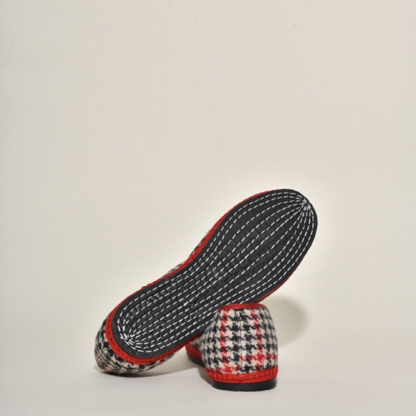 Friulane - Tissu Laine  Harris tweed Hébrides I Pied de poule dominante rouge