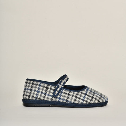 Furlane Mary Jane - Tissu laine Harris tweed Hébrides I Pied de poule bleu