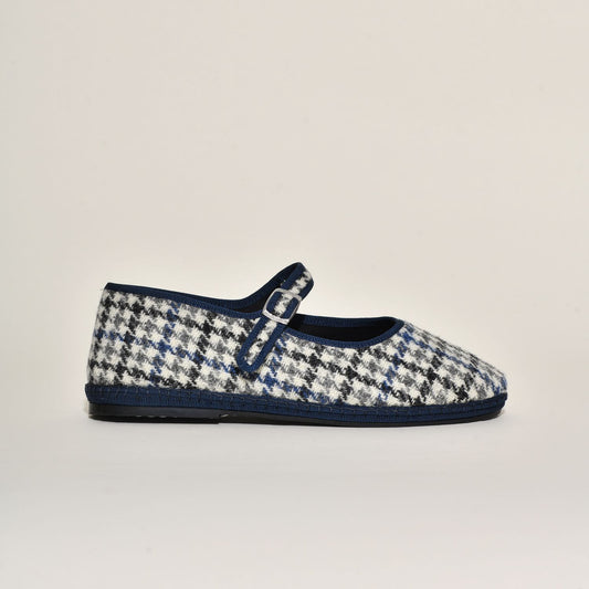 Furlane Mary Jane - Tissu laine Harris tweed Hébrides I Pied de poule bleu