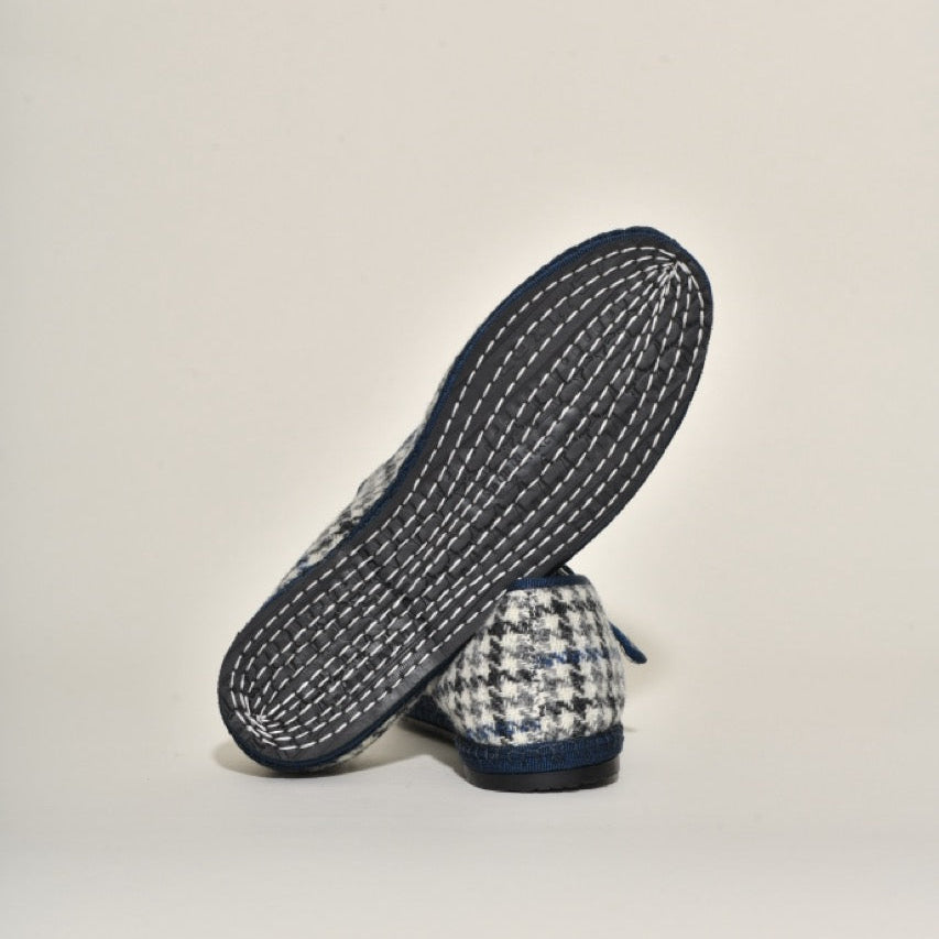 Furlane Mary Jane - Tissu laine Harris tweed Hébrides I Pied de poule bleu