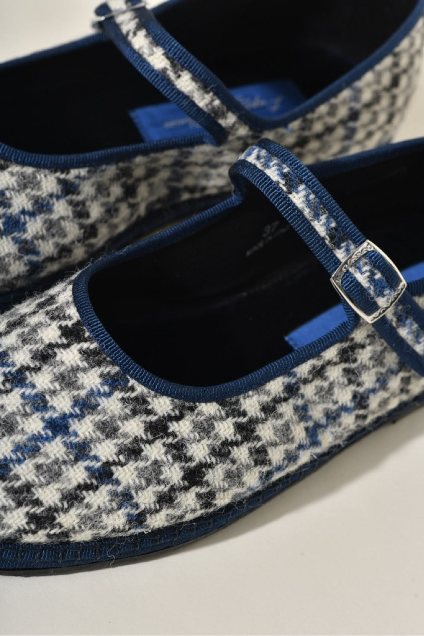 Furlane Mary Jane - Tissu laine Harris tweed Hébrides I Pied de poule bleu