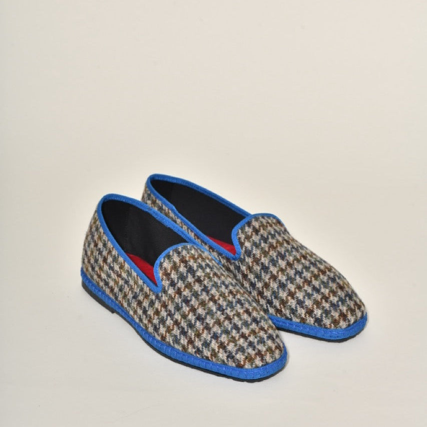 Friulane -  Tissu laine Harris tweed pied de poule I ganse bleuette