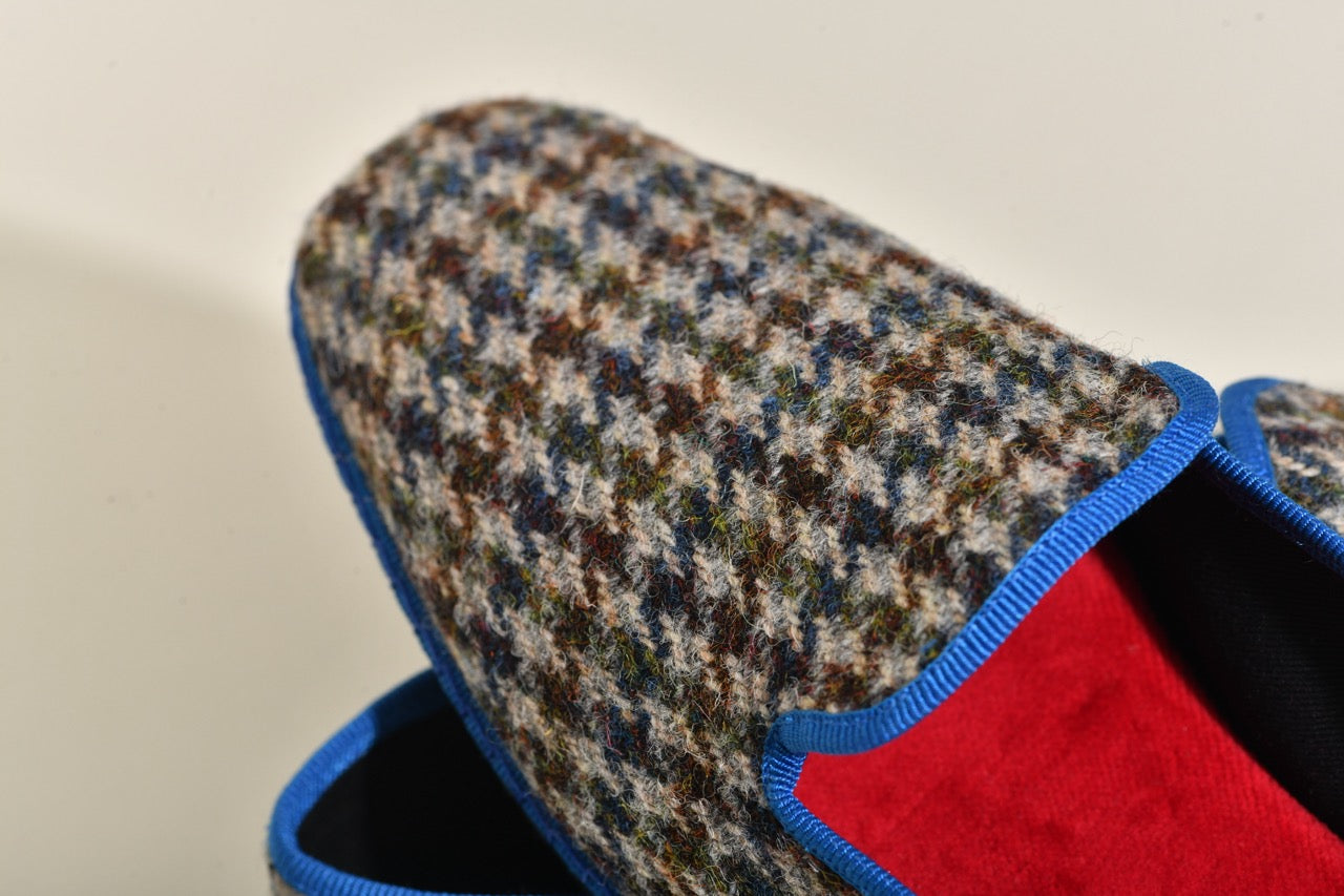 Friulane -  Tissu laine Harris tweed pied de poule I ganse bleuette