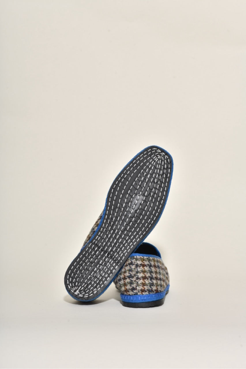 Friulane -  Tissu laine Harris tweed pied de poule I ganse bleuette