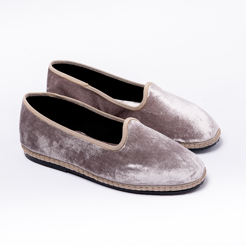 Friulane -  Velours soyeux Gris Clair Irisé | Ganse Gris Clair