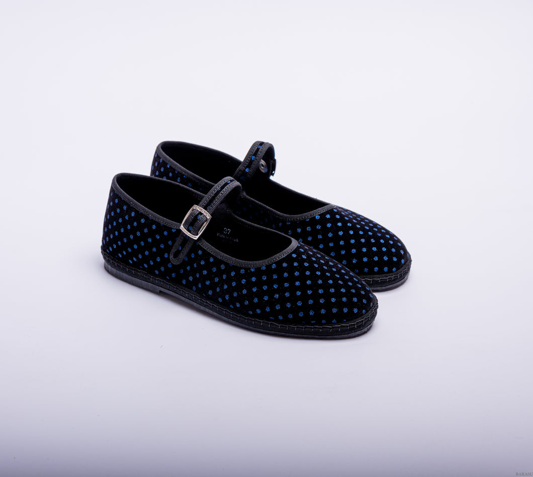 Mary Jane - Noir I Motif Bleu diamant