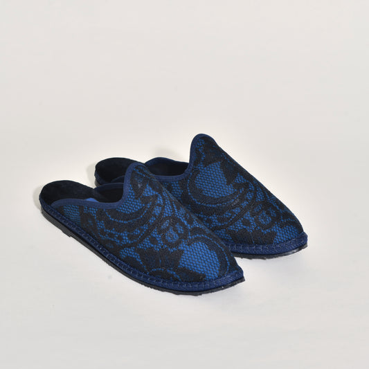 Friulane Sabot - Fond Bleu Marine agrémenté de dentelle Noir