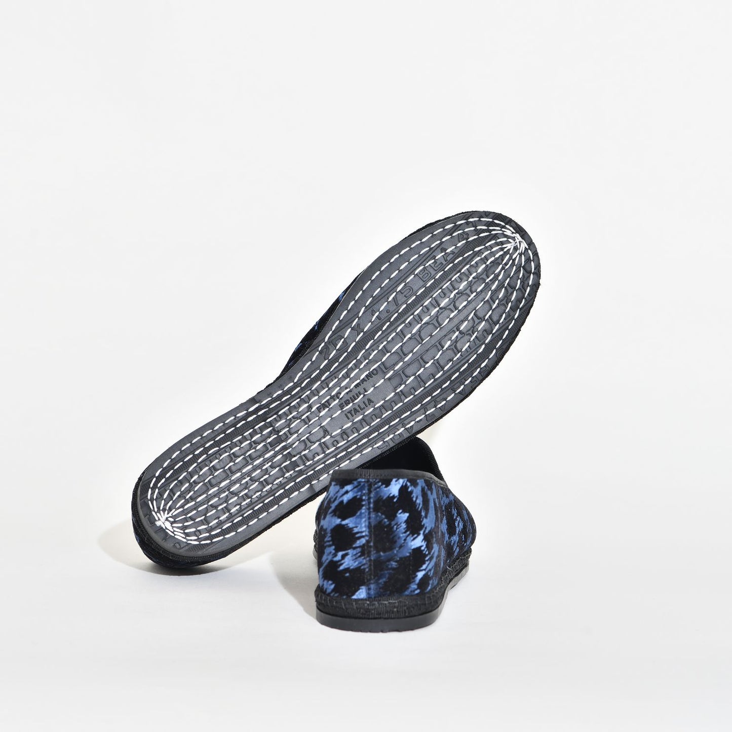 Friulane classique - Velours Bleu impression léopard Noir