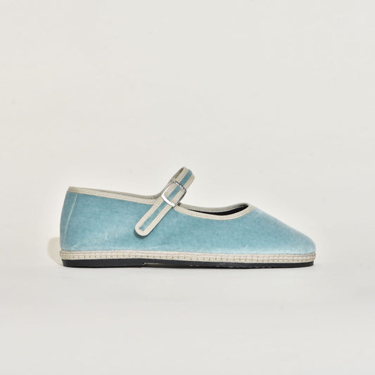 Furlane Mary Jane - Velours bleu perle I Ganse ivoire