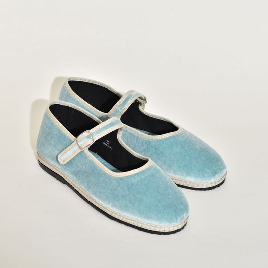 Furlane Mary Jane - Velours bleu perle I Ganse ivoire
