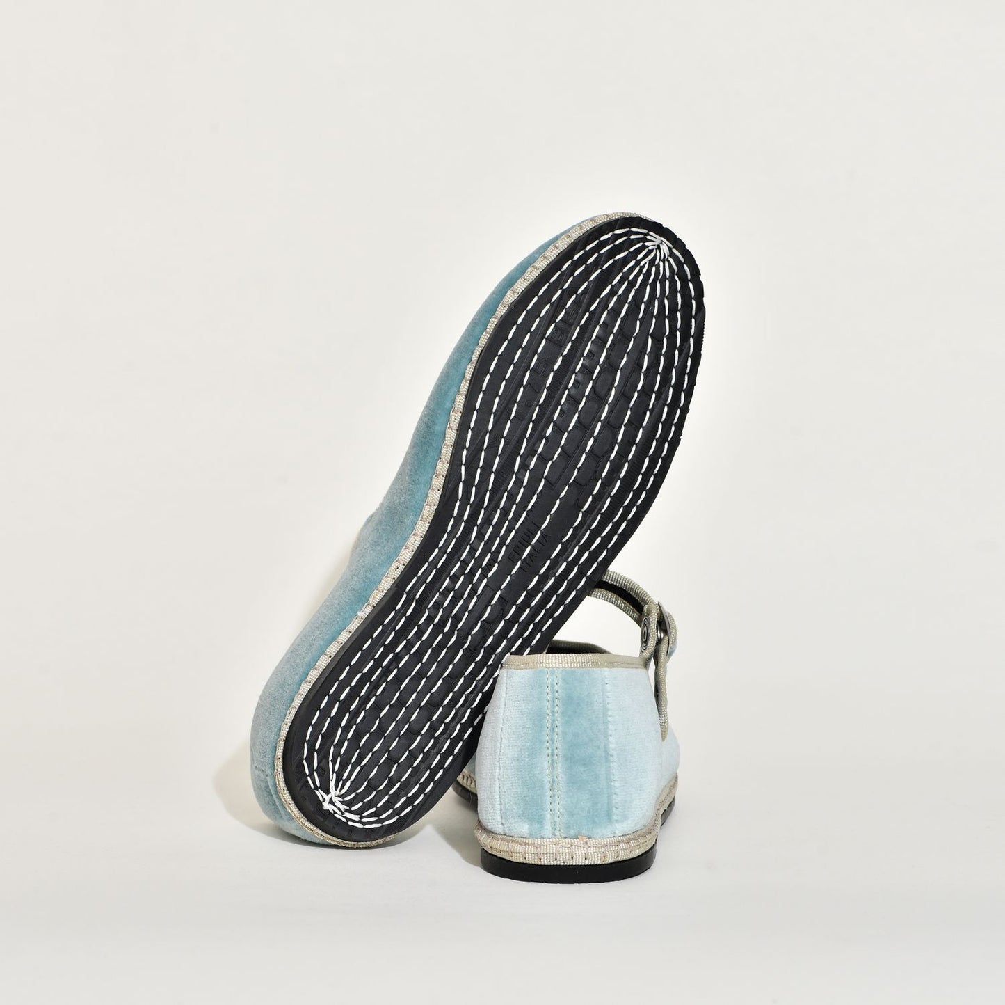 Furlane Mary Jane - Velours bleu perle I Ganse ivoire