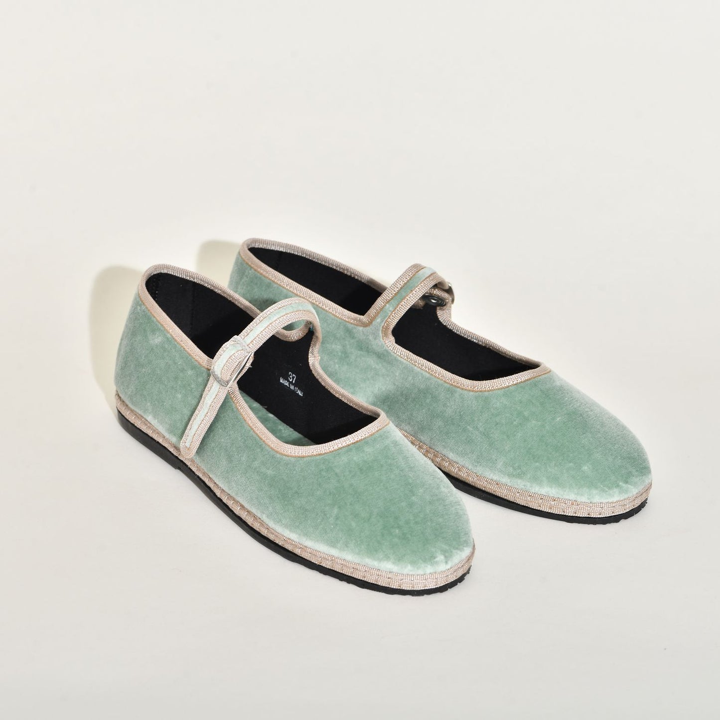 Furlane Mary jane - Velours vert d'eau I Ganse ivoire