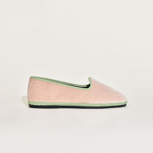 Friulane classique - Velours rose pastel I ganse vert