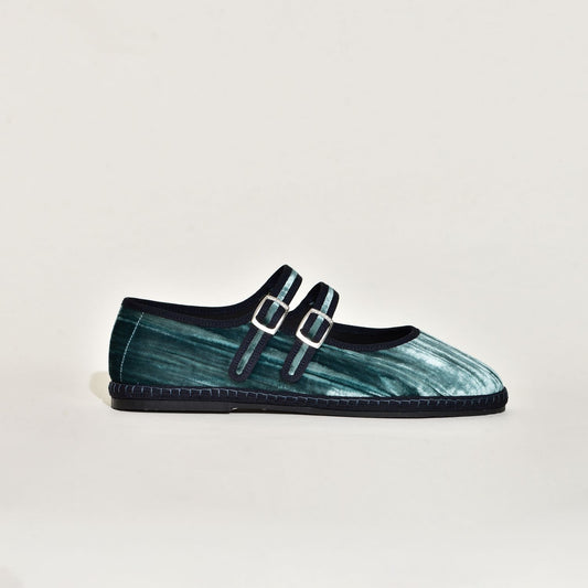 Furlane - Mary Jane Double boucles - Velours froissé Bleu vert océan