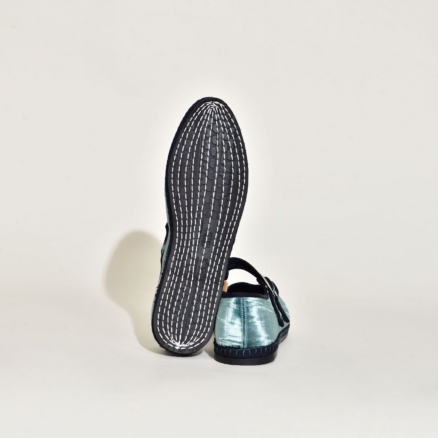 Furlane - Mary Jane Double boucles - Velours froissé Bleu vert océan