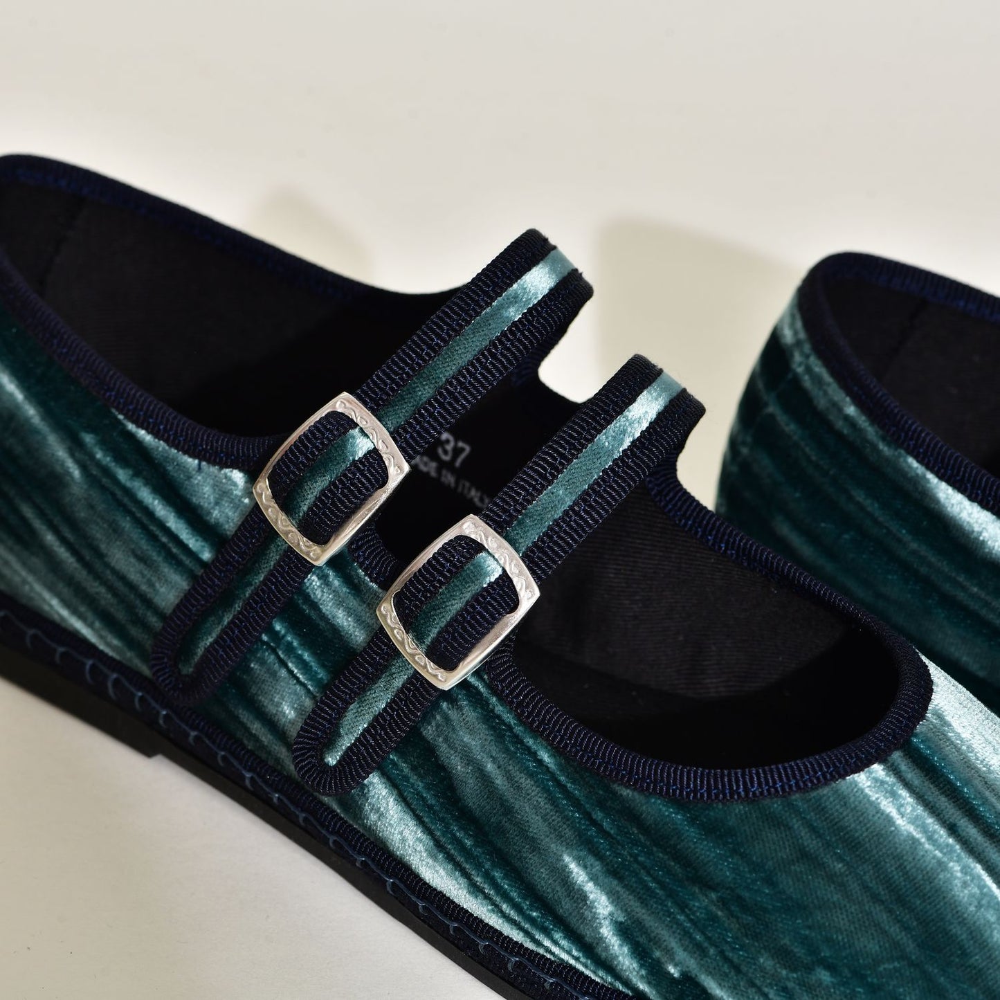 Furlane - Mary Jane Double boucles - Velours froissé Bleu vert océan