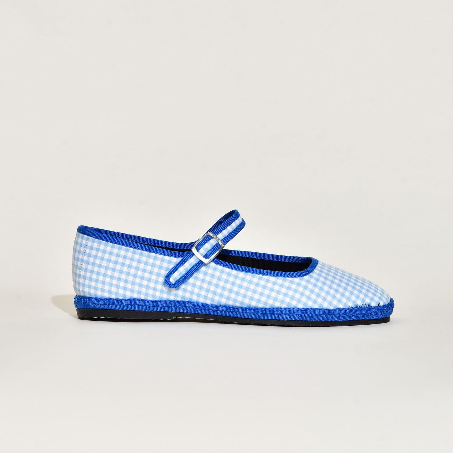 Furlane - Mary Jane à carreaux vichy bleu et blanc I ganse Bleu