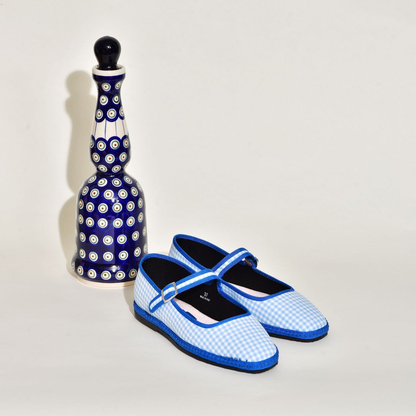 Furlane - Mary Jane à carreaux vichy bleu et blanc I ganse Bleu