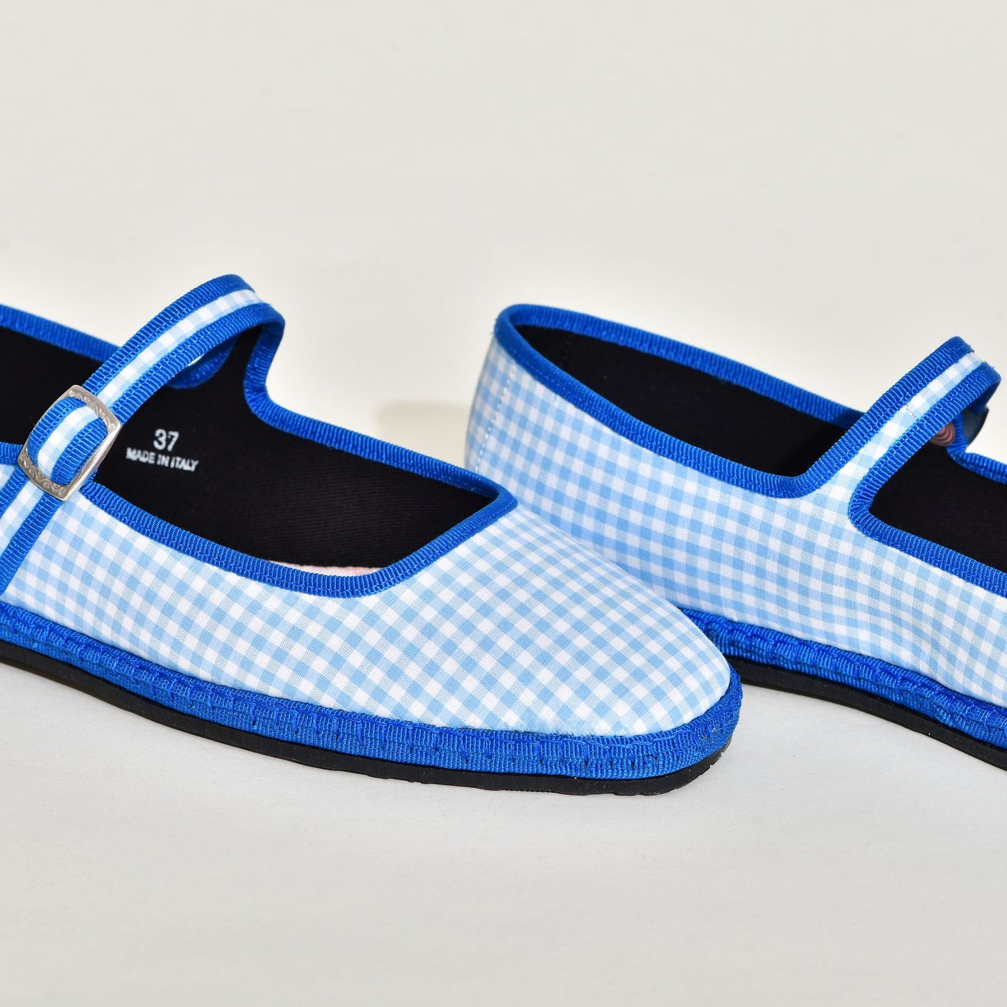 Furlane - Mary Jane à carreaux vichy bleu et blanc I ganse Bleu