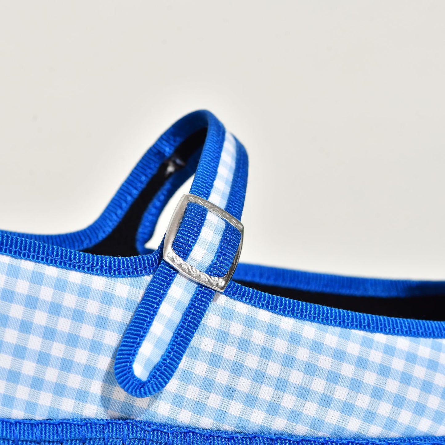 Furlane - Mary Jane à carreaux vichy bleu et blanc I ganse Bleu
