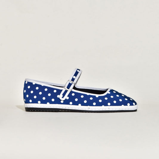 Furlane - Mary Jane - Toile Bleu imprimée de pois blanc