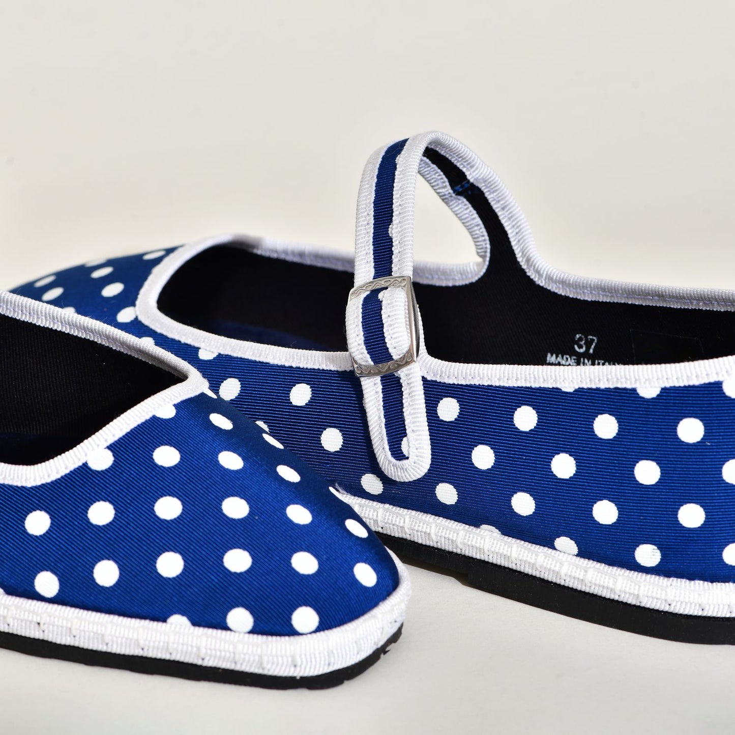 Furlane - Mary Jane - Toile Bleu imprimée de pois blanc