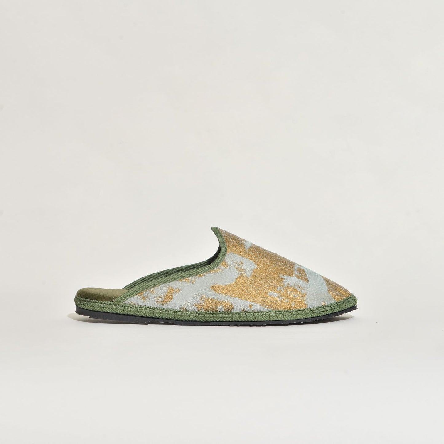 Friulane - Sabot - Tissu RUBELLI - Vert I  Motif Ocre jaune - Pour Elle & Pour Lui