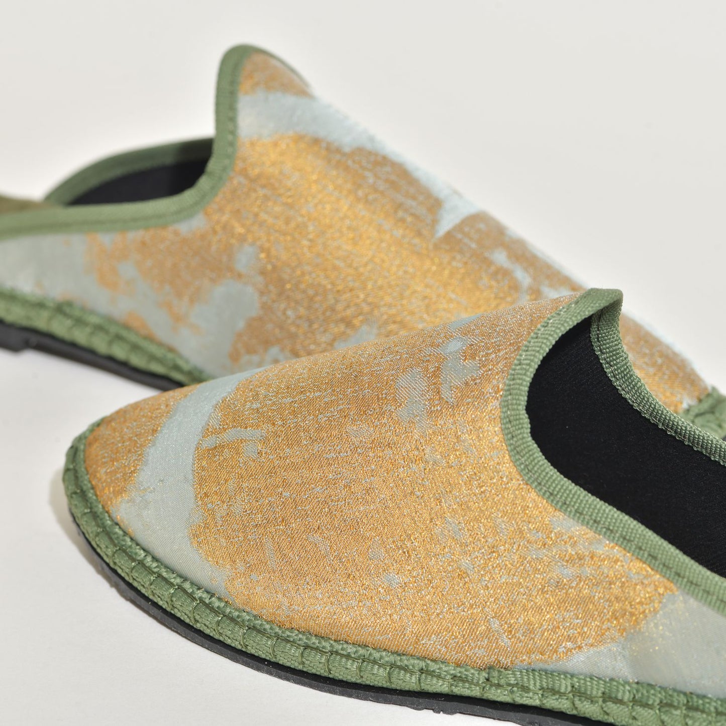 Friulane - Sabot - Tissu RUBELLI - Vert I  Motif Ocre jaune - Pour Elle & Pour Lui