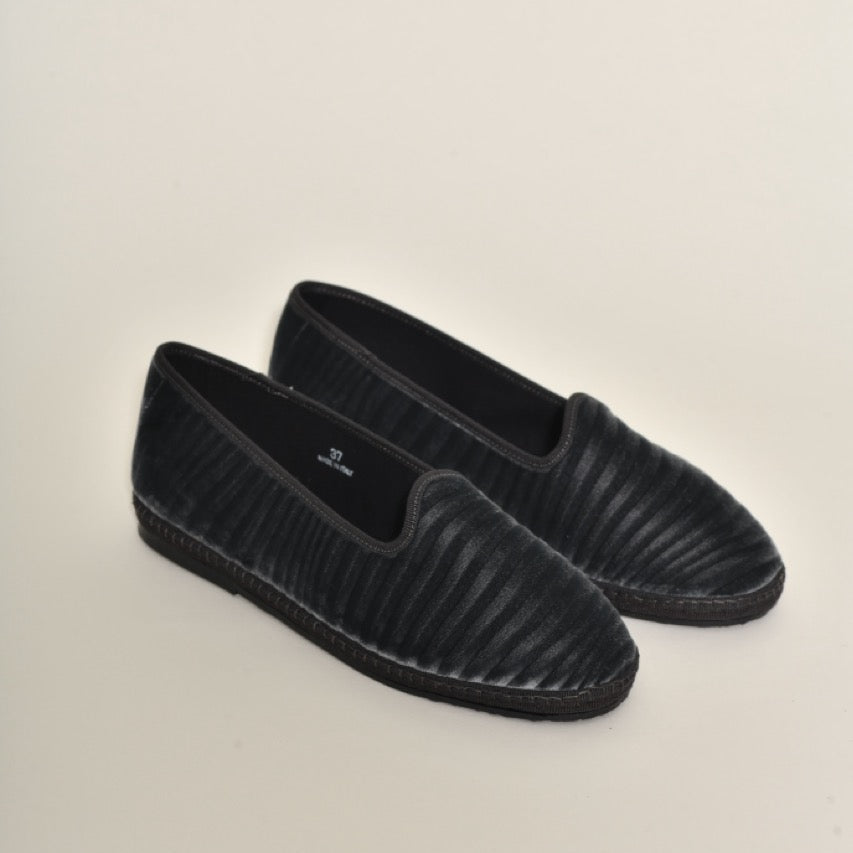 Friulane Velours Rayures "serpentine" I Gris anthracite - Elle & Lui