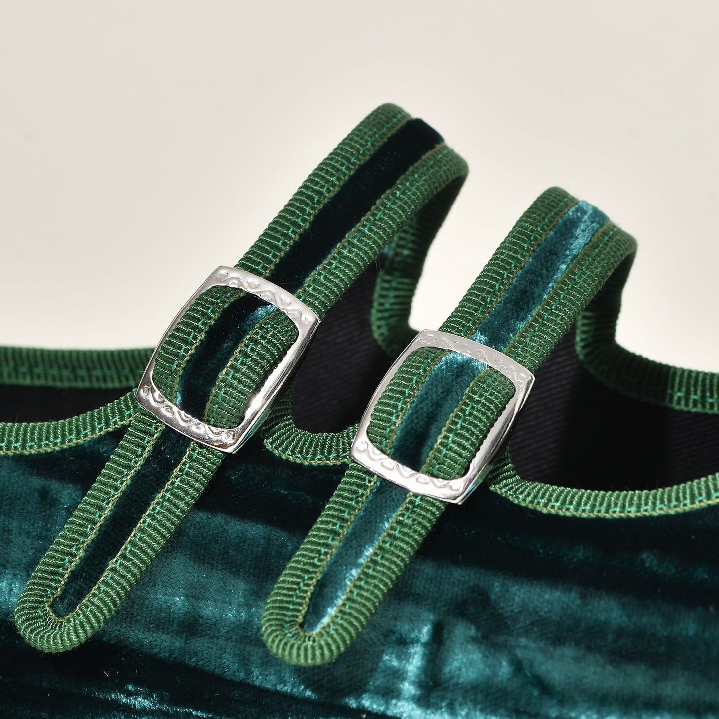 Mary Jane  Double Boucle I Velours Froissé Vert Emeraude