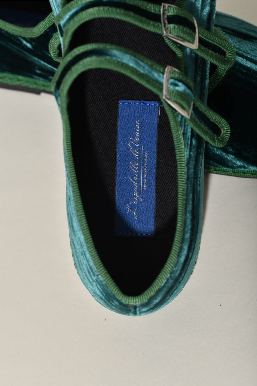 Mary Jane  Double Boucle I Velours Froissé Vert Emeraude