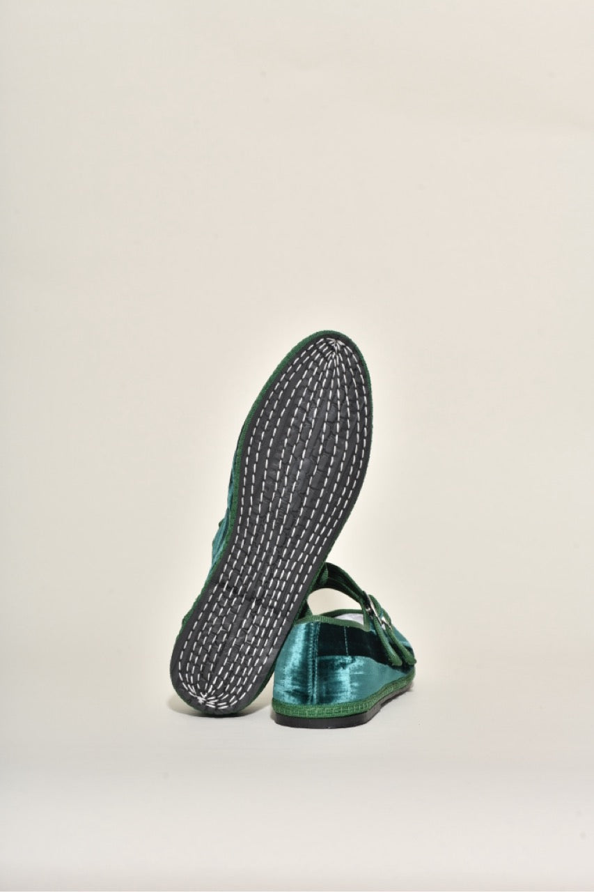 Mary Jane  Double Boucle I Velours Froissé Vert Emeraude